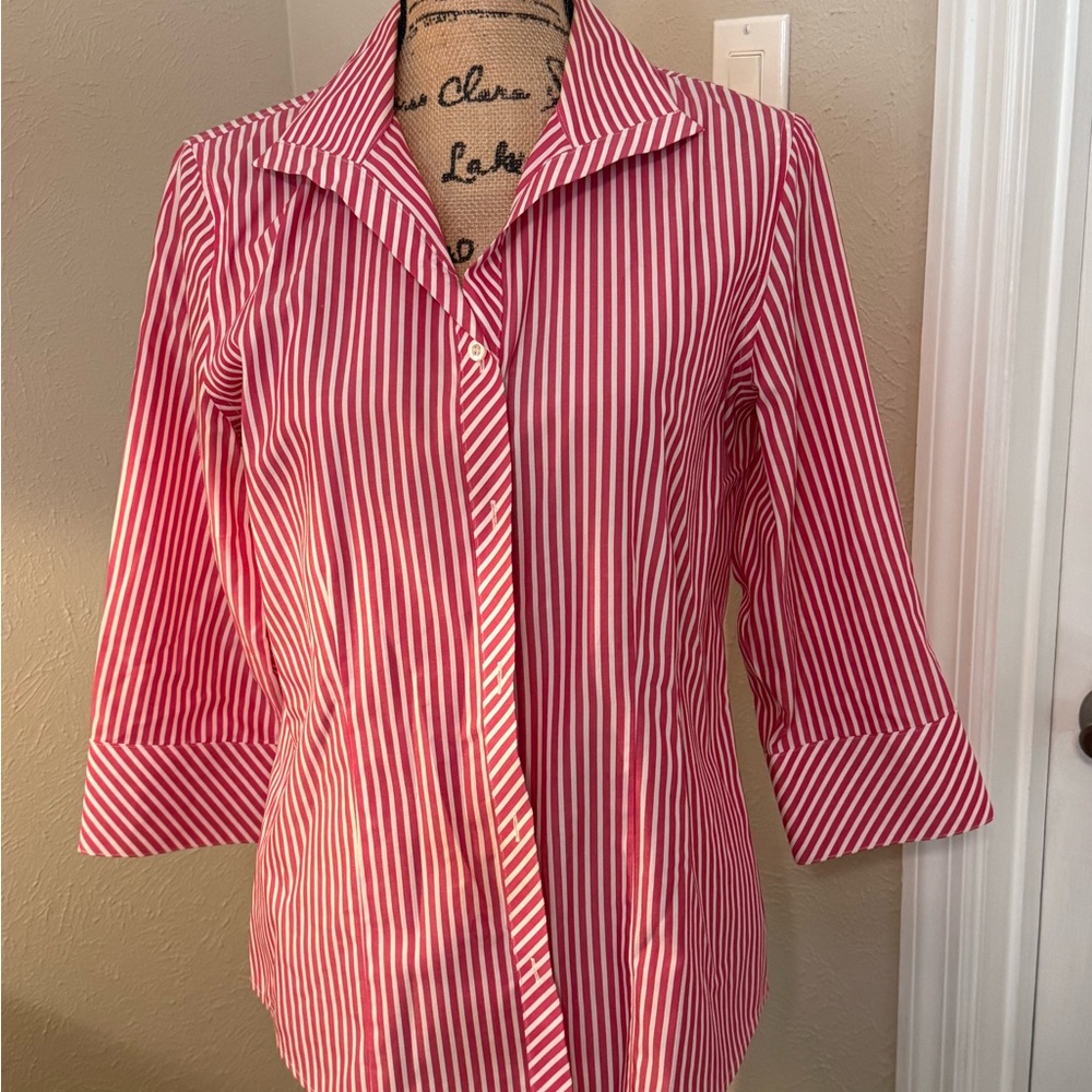 Chico's Striped Button Down Shirt in Red and White - No-Iron